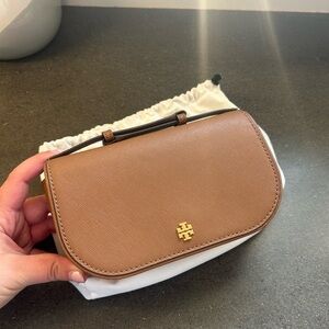 Tory Burch Brown Leather Clutch with Gold Logo